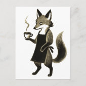 Fox Barista – 墨絵のミニマリスト コーヒータイム オン ポストカード (正面)