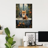 Fox Bathroom Print, Fox Tub Flower Bath Bathtub ポスター (ホームオフィス)