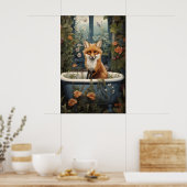 Fox Bathroom Print, Fox Tub Flower Bath Bathtub ポスター (キッチン)