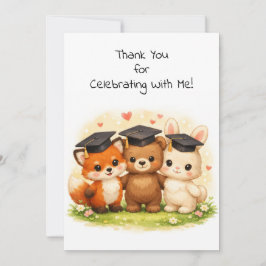 Fox Bear Bunny Preschool Kindergarten Graduation  サンキューカード