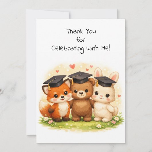 Fox Bear Bunny Preschool Kindergarten Graduation サンキューカード (正面)