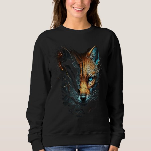 Fox Blue Eyes Animal Print Fox スウェットシャツ (正面)