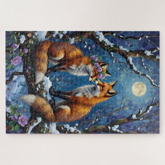 Fox Couple Affectionate Intertwined Tails ジグソーパズル (横)