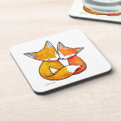 Fox Couple Snuggling Original Watercolor Art  コースター (左側)