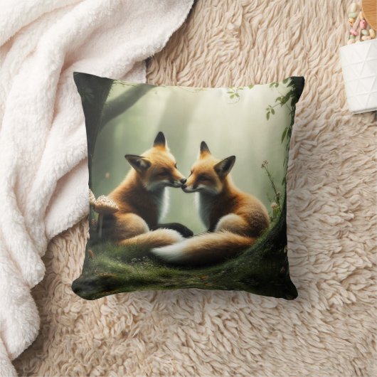 Fox Cuddle in Misty Forest クッション (ブランケット)