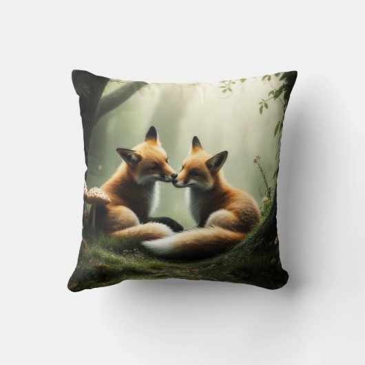 Fox Cuddle in Misty Forest クッション (裏面)