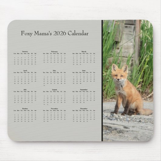 Fox - Customizable full year 2026 calendar マウスパッド (正面)