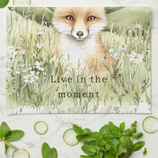 Fox Daisy Flowers キッチンタオル (折り畳み)