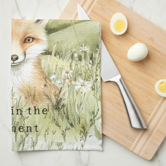 Fox Daisy Flowers キッチンタオル (四つ折り)