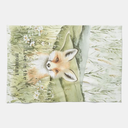 Fox Daisy Flowers キッチンタオル (横)