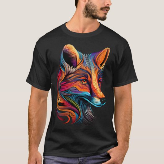 Fox Face Beautiful Colorful Artistic Animal Tシャツ (正面)