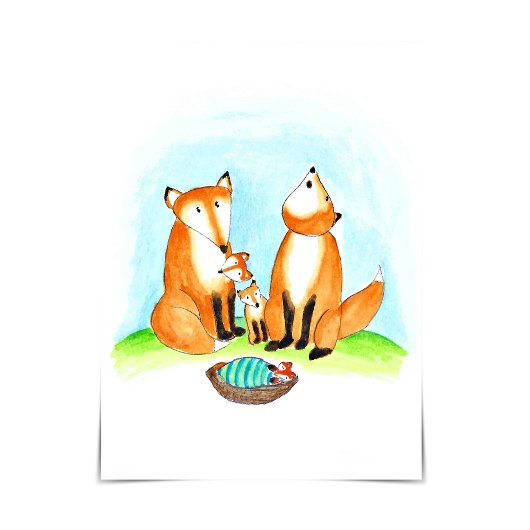 Fox Family New Baby Adoption Card カード