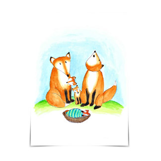 Fox Family New Baby Adoption Card カード
