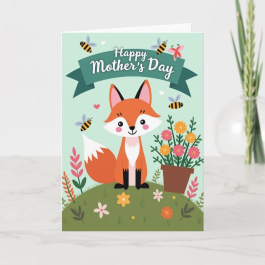 Fox Floral Mothers Day Card カード (正面)