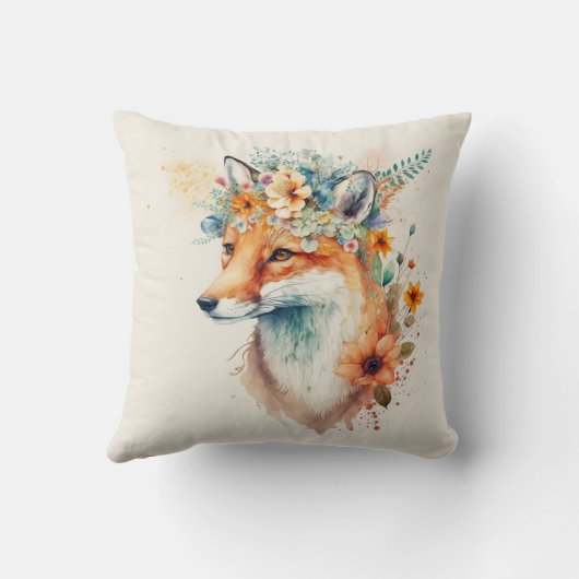 Fox Flower Crown Watercolor                      クッション (裏面)
