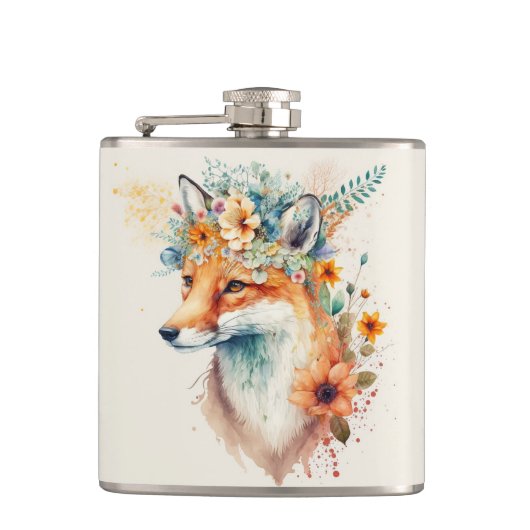 Fox Flower Crown Watercolor                        フラスク (正面)
