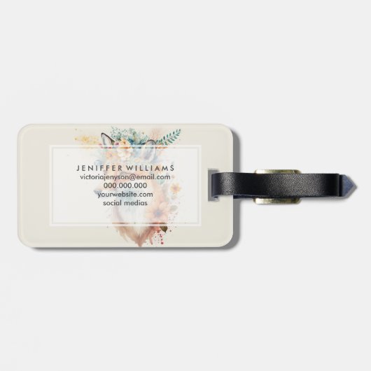 Fox Flower Crown Watercolor                        ラゲッジタグ (裏面横)