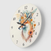 Fox Flower Crown Watercolor          ラージ壁時計 (傾斜)