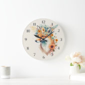 Fox Flower Crown Watercolor          ラージ壁時計 (ホーム)
