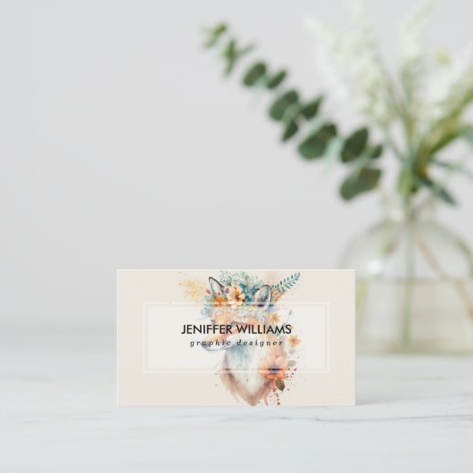 Fox Flower Crown Watercolor                        名刺 (スタンド正面)
