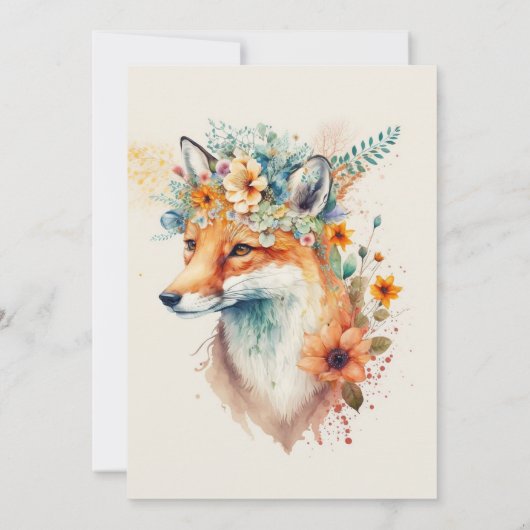 Fox Flower Crown Watercolor                        招待状 (裏面)