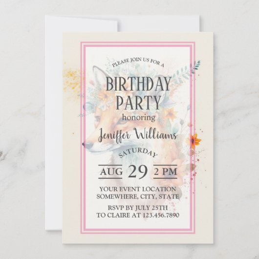 Fox Flower Crown Watercolor                        招待状 (正面)