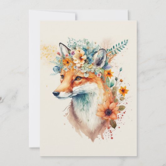 Fox Flower Crown Watercolor                        招待状 (裏面)
