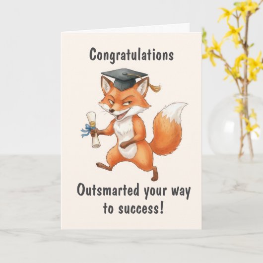 Fox Graduation カード (黄色い花)