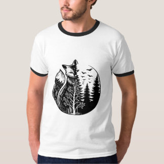 fox half realistic and half forest tシャツ
