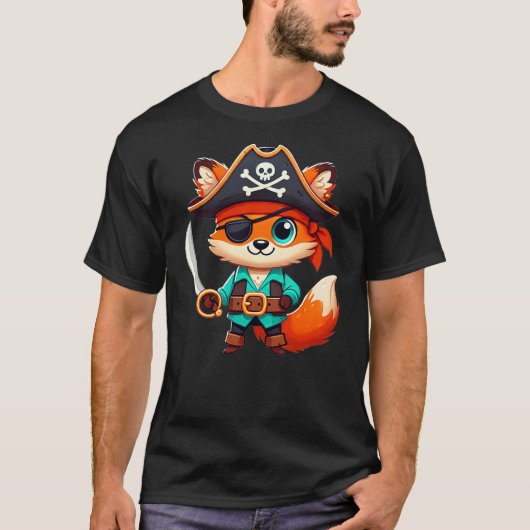 Fox Halloween Pirate Kids Women Men Fox Tシャツ (正面)