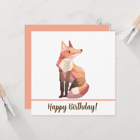Fox Happy birthday Pixelart, Pixel Art カード (正面/裏面インサイチュ)