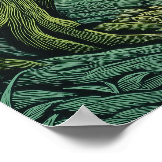 Fox in a forest with woodcut textures ポスター (角)