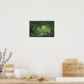 Fox in a forest with woodcut textures ポスター (キッチン)