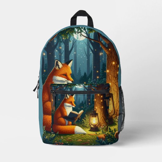 Fox in a Magical Forest Library プリントバックパック (正面)