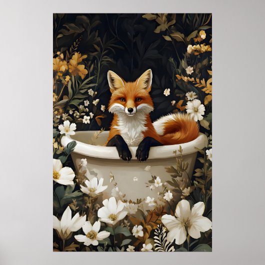 Fox In Bathtub Poster, Funny Animal Poster, Fox ポスター (正面)