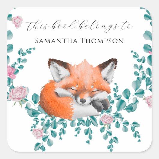 Fox in bloom - この本は～のもの スクエアシール (正面)