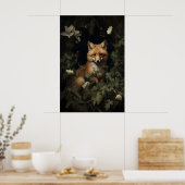 Fox In Moody Forest Print, Fox Botanical Print ポスター (キッチン)