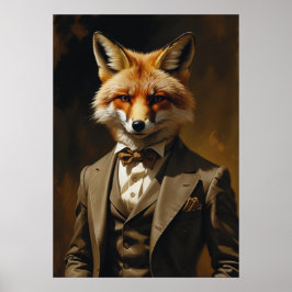 Fox in Suit Art Print Funny Animal Wall Poster ポスター