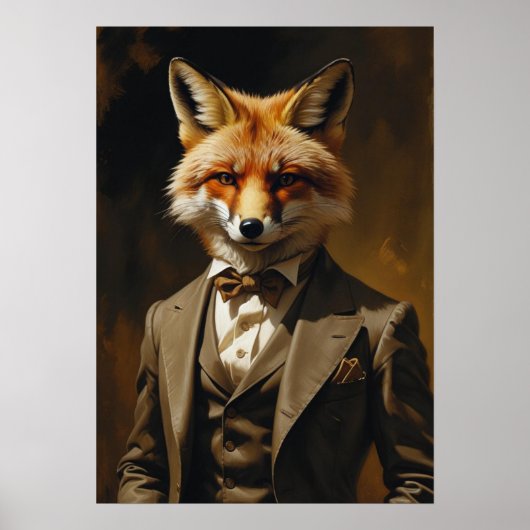 Fox in Suit Art Print Funny Animal Wall Poster ポスター (正面)