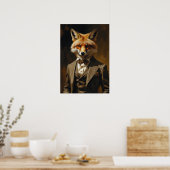 Fox in Suit Art Print Funny Animal Wall Poster ポスター (キッチン)