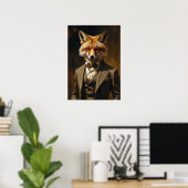 Fox in Suit Art Print Funny Animal Wall Poster ポスター (ホームオフィス)