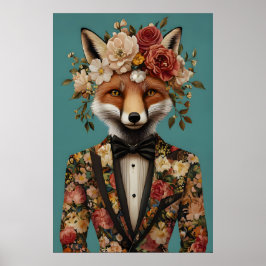Fox In Suit Poster, Fox Portrait, Fox Oil ポスター