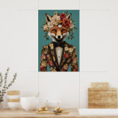 Fox In Suit Poster, Fox Portrait, Fox Oil ポスター (キッチン)