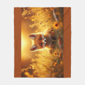 Fox in the flowers at sunrise フリースブランケット (正面)