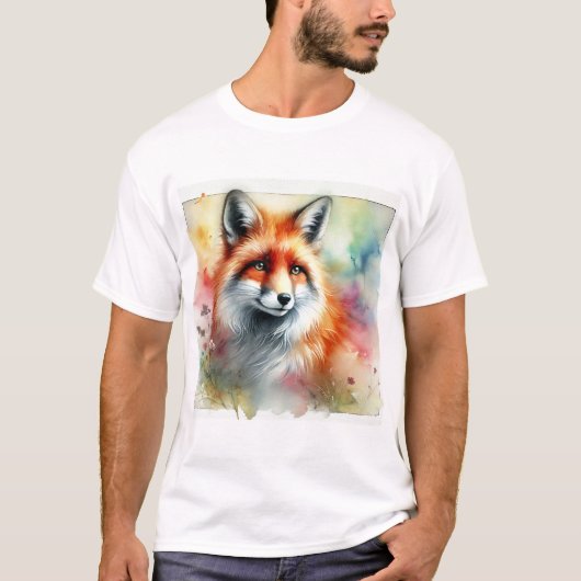 Fox in the Serene Forest 230924AREF126 - Watercolo Tシャツ (正面)