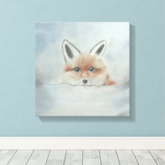 Fox in winter canvas art キャンバスプリント (インサイチュ (ウッドフロア))