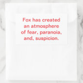 Fox Incites Fear & Paranoia Hankamer Artjunkhaus  長方形シール (バッグ)