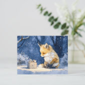 Fox Kitと贈り物の水彩画 ポストカード (スタンド正面)
