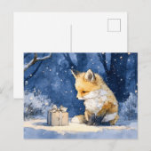 Fox Kitと贈り物の水彩画 ポストカード (正面/裏面)