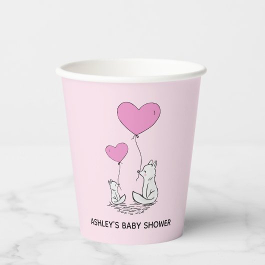 Fox Kit Heart Balloons Design Paper Cups 紙コップ (正面)